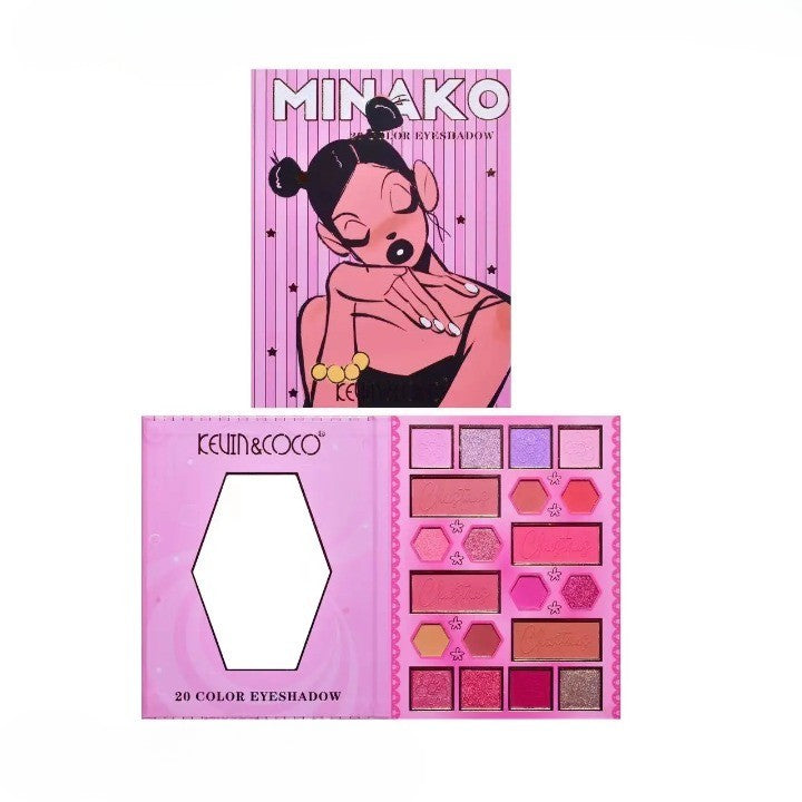 Kevin & Coco Paleta Machiaj Pink Girl, Fard de Pleoape si Blush cu Pigment Intens, Material Non-Toxic si Cruelty Free, 20 Culori, Roz