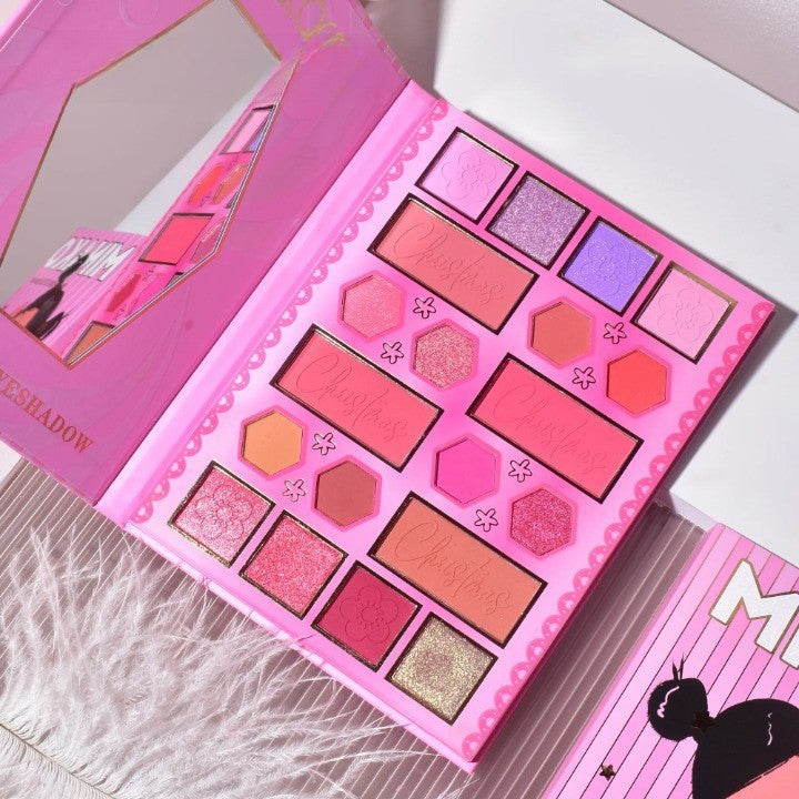 Kevin & Coco Paleta Machiaj Pink Girl, Fard de Pleoape si Blush cu Pigment Intens, Material Non-Toxic si Cruelty Free, 20 Culori, Roz