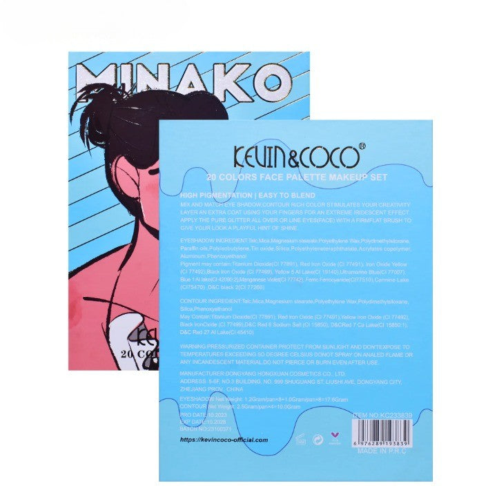 Kevin&Coco Paleta de Machiaj Blue Girl, Fard de Pleoape si Blush, 20 Culori, Albastru