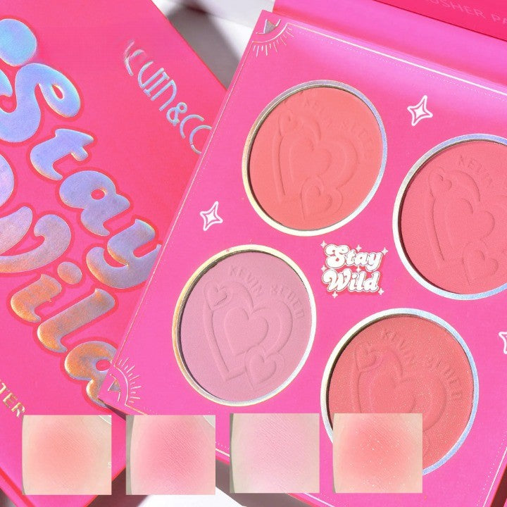 Kevin&Coco Paleta de Blush Stay Wild, Fard de Obraz Pigmentat, 4 Culori, 12.2 x 12.2 x 0.9 cm