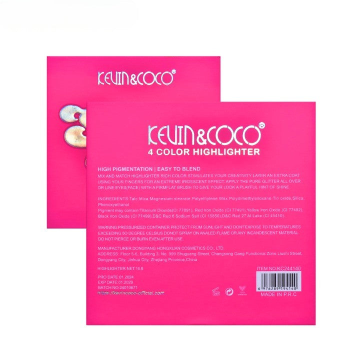 Kevin&Coco, Paleta Iluminatoare Stay Wild, 4 Culori Pigmentate, 12.2 x 12.2 cm