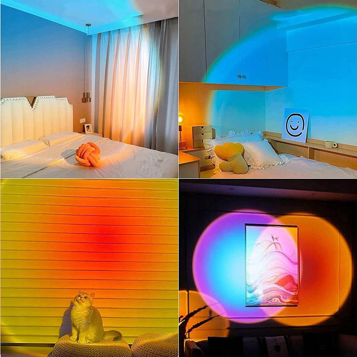 Lampa LED Proiector Apus de Soare, Sunset Lamp RGB cu 16 Culori, Rotire 360 Grade, Telecomanda si Intensitate Reglabila, Alimentare USB, Material ABS, 26x12 cm, Negru