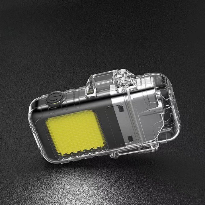 Lanternă Tip Breloc cu Brichetă Electrică, Tehnologie COB, 3 Moduri Iluminare, Rezistență IP65 la Apă, Încărcare USB-C, Acumulator 300 mAh, ABS și Aliaj Zinc, 7.4 x 4.9 x 1.7 cm, Gri
