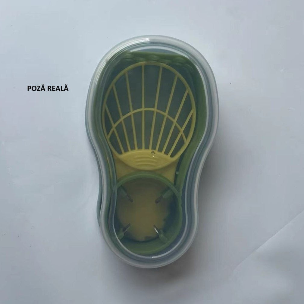 Set Multifuncțional 5în1 pentru Avocado, Dispozitiv de Tăiat, Curățat, Feliat și Recipient de Depozitare Etanș pentru Frigider, Plastic Alimentar, 14x4x7 cm, Verde