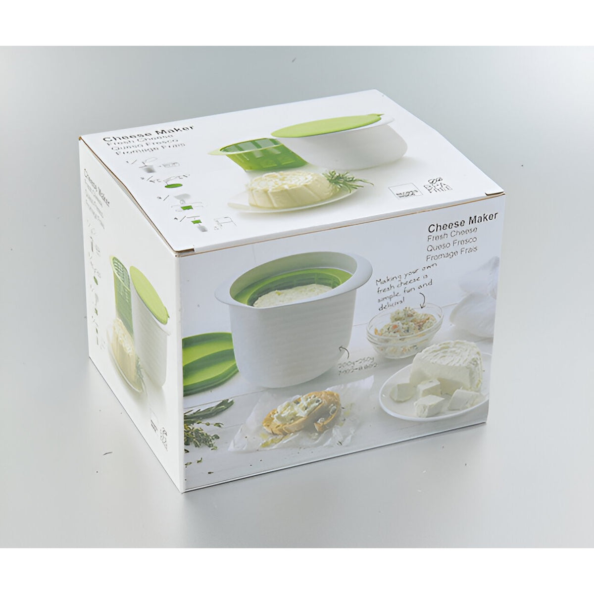 Cheese Maker Recipient Pentru Preparat Branza De Casa, Set Preparare Branza Proaspata Cu Strecuratoare Si Capac Silicon, Plastic Fara BPA, 17x14.5x12.8 cm, Alb