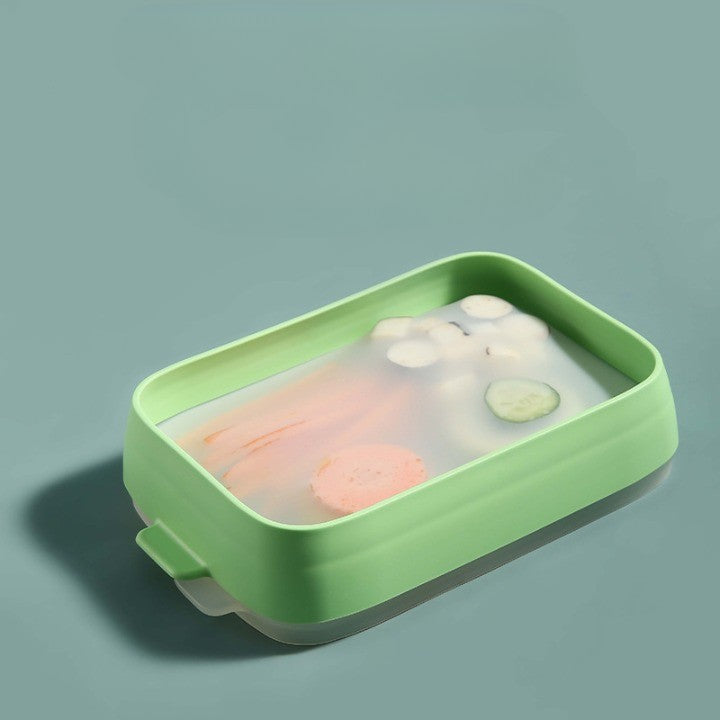 Recipient de Depozitare Alimente, Etans si Reutilizabil, Silicon Alimentar, Rezistent la Microunde si Congelator, 22x14.7x5 cm, Verde
