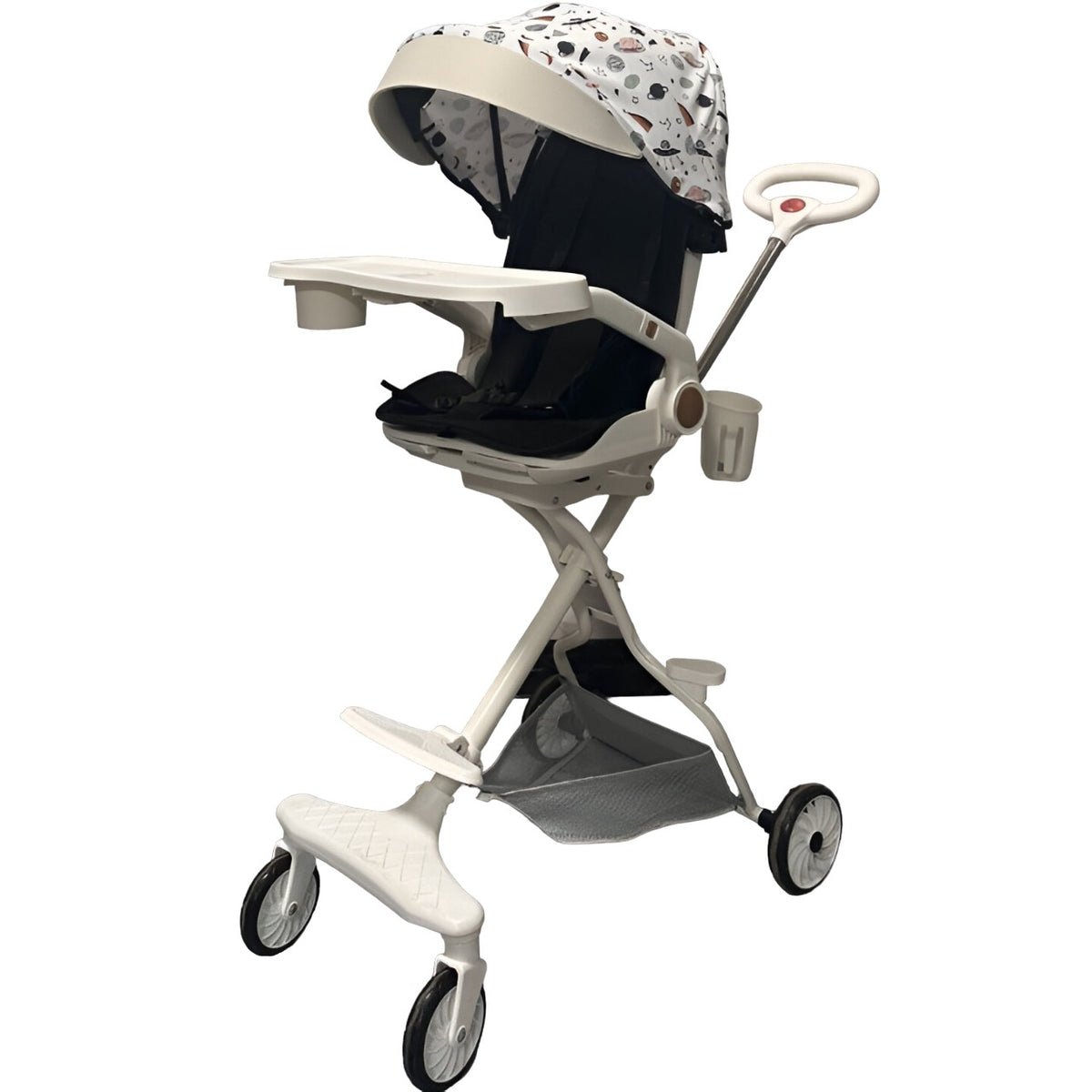 Carucior Sport 3 in 1, Scaun Reversibil cu Pozitie de Somn, Pliabil, Cadru Aluminiu, 6-36 Luni, Roti Pivotante 360, Tavita Masa si Suport Pahar, 32x63x95 cm, Bej Model Cosmos