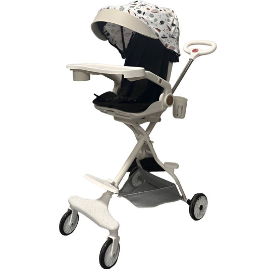 Carucior Sport 3 in 1, Scaun Reversibil cu Pozitie de Somn, Pliabil, Cadru Aluminiu, 6-36 Luni, Roti Pivotante 360, Tavita Masa si Suport Pahar, 32x63x95 cm, Bej Model Cosmos