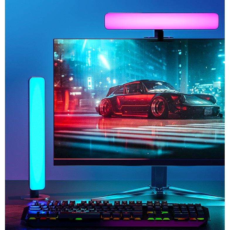 Lampa de Birou LED RGB, Control Telecomanda IR 24 Taste, Sincronizare Muzica, ABS si PC, Alimentare USB 5V, Negru, 25.5x4x3.5 cm