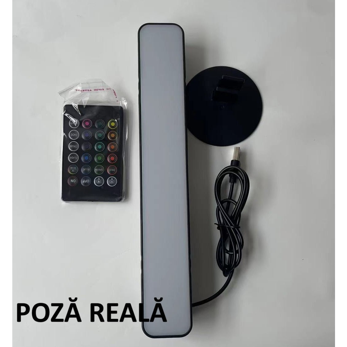 Lampa de Birou LED RGB, Control Telecomanda IR 24 Taste, Sincronizare Muzica, ABS si PC, Alimentare USB 5V, Negru, 25.5x4x3.5 cm