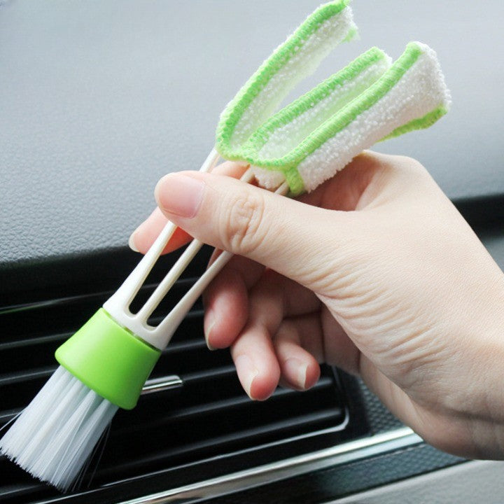 Korbi Perie Curatare Grila Ventilatie Auto, Doua Capete cu Microfibra Detasabila si Peri Nailon, Plastic, Alb-Verde, 16.5cm