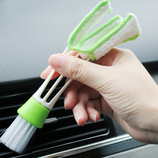 Korbi Perie Curatare Grila Ventilatie Auto, Doua Capete cu Microfibra Detasabila si Peri Nailon, Plastic, Alb-Verde, 16.5cm