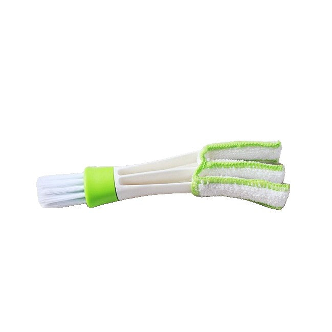 Korbi Perie Curatare Grila Ventilatie Auto, Doua Capete cu Microfibra Detasabila si Peri Nailon, Plastic, Alb-Verde, 16.5cm