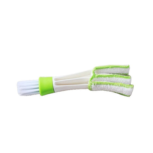 Korbi Perie Curatare Grila Ventilatie Auto, Doua Capete cu Microfibra Detasabila si Peri Nailon, Plastic, Alb-Verde, 16.5cm