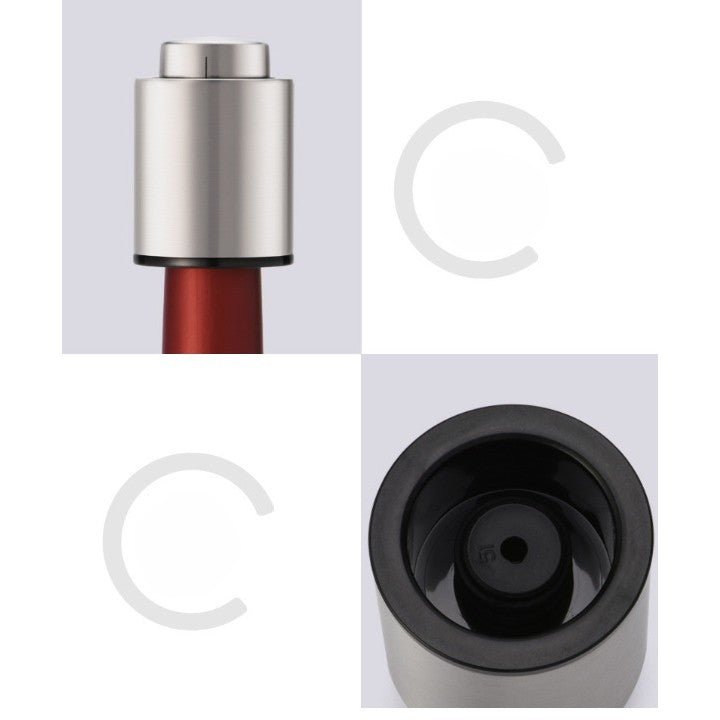 Dop de Etansare si Vidare pentru Sticle de Vin si Sampanie, Pompa Vacuum cu Selector de Data, Reutilizabil, Plastic si Silicon, 4.5 x 4.5 x 8 cm, Gri