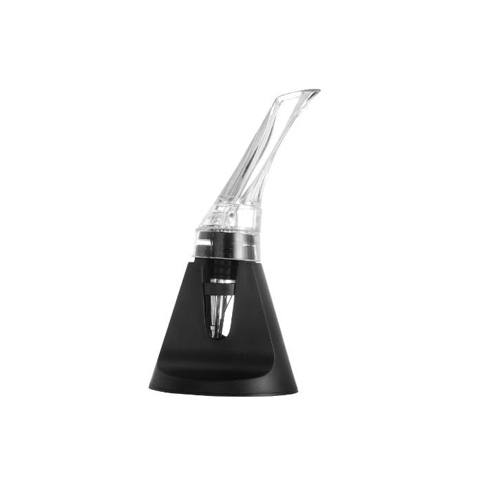 Aerator si Turnator de Vin 2in1, Decantor Instant cu Sistem de Aerare, Dispozitiv Anti-Picurare Fara Scurgere, Acril si Silicon, 18x10x8 cm, Negru