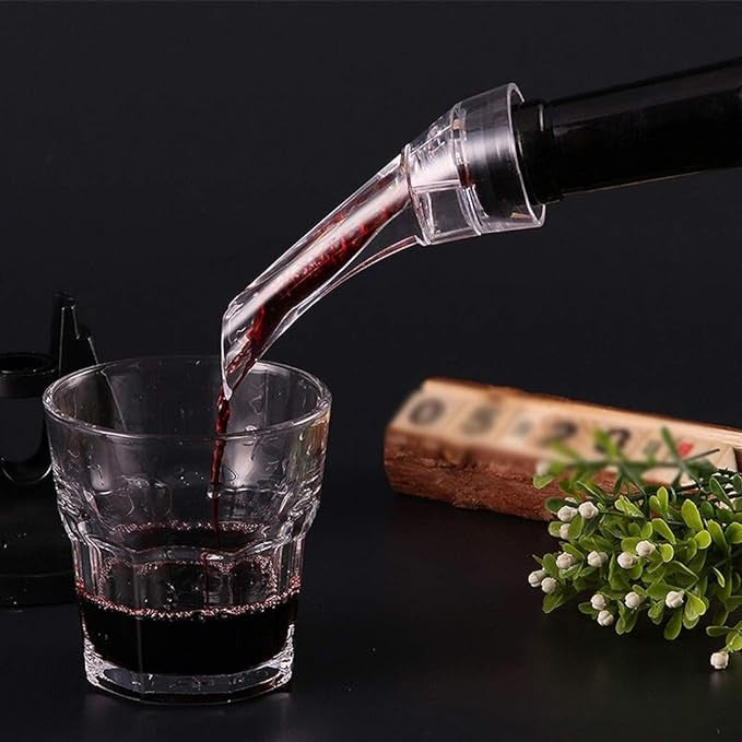 Aerator si Turnator de Vin 2in1, Decantor Instant cu Sistem de Aerare, Dispozitiv Anti-Picurare Fara Scurgere, Acril si Silicon, 18x10x8 cm, Negru