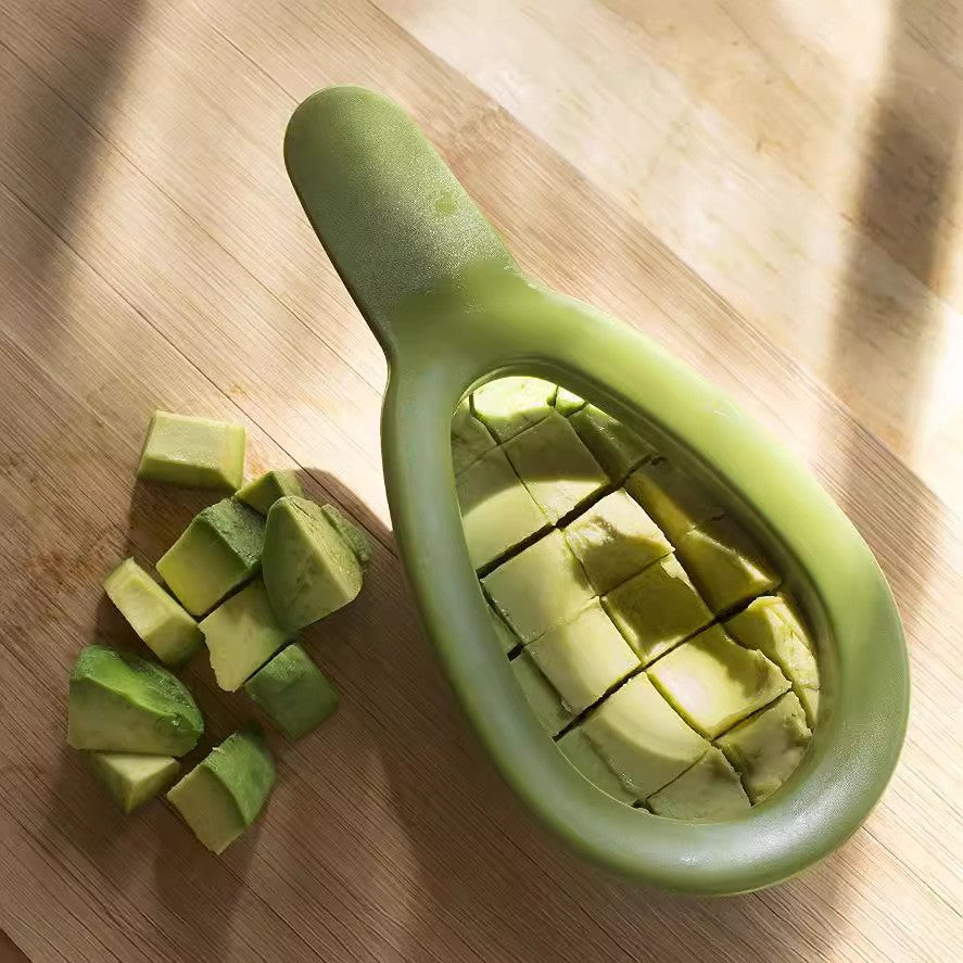 Feliator Avocado pentru Taiere in Cuburi, Dispozitiv Multifunctional cu Design Ergonomic, Otel Inoxidabil si ABS, 16x8x5 cm, Verde