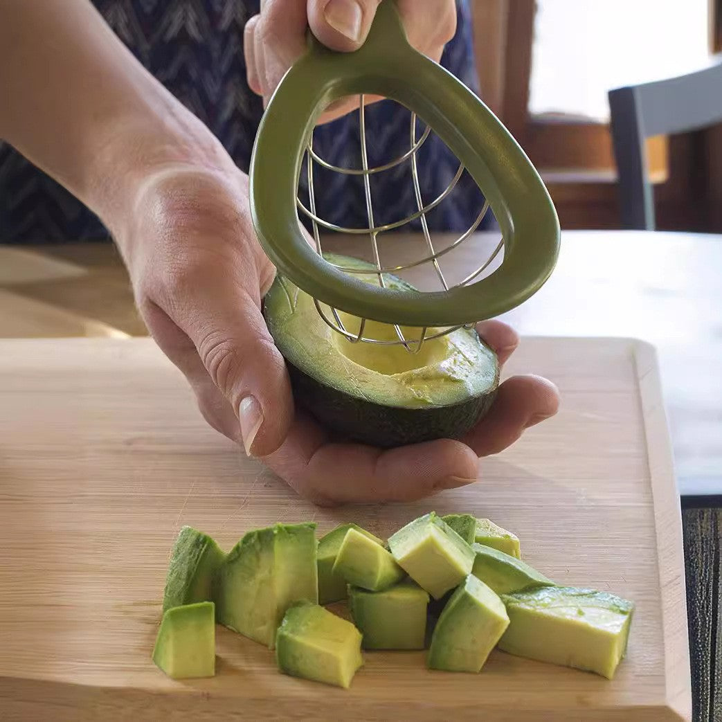 Feliator Avocado pentru Taiere in Cuburi, Dispozitiv Multifunctional cu Design Ergonomic, Otel Inoxidabil si ABS, 16x8x5 cm, Verde