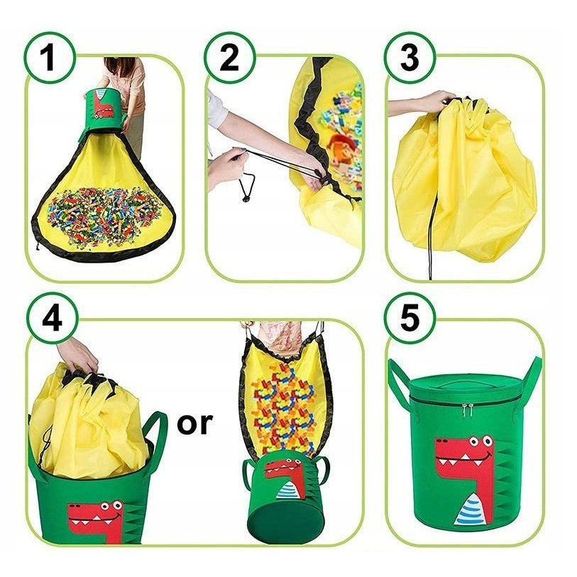 Cutie Depozitare Jucarii si Lego 2In1, Cos cu Covor de Joaca Detasabil, Impermeabila, cu Manere si Sfori, Poliester, 150 cm, Model Crocodil, Verde