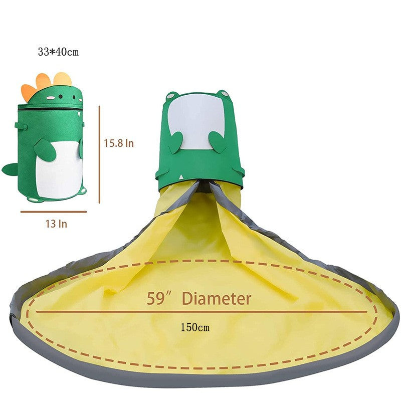 Cutie Depozitare Jucarii si Lego 2in1 cu Covor de Joaca, Sac Impermeabil cu Manere si Sfori, Poliester, Inaltime 40cm, Diametru 150cm, Model Dinozaur, Verde