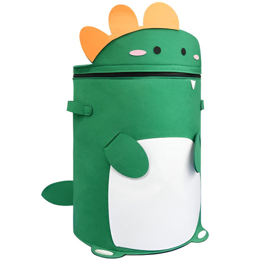 Cutie Depozitare Jucarii si Lego 2in1 cu Covor de Joaca, Sac Impermeabil cu Manere si Sfori, Poliester, Inaltime 40cm, Diametru 150cm, Model Dinozaur, Verde