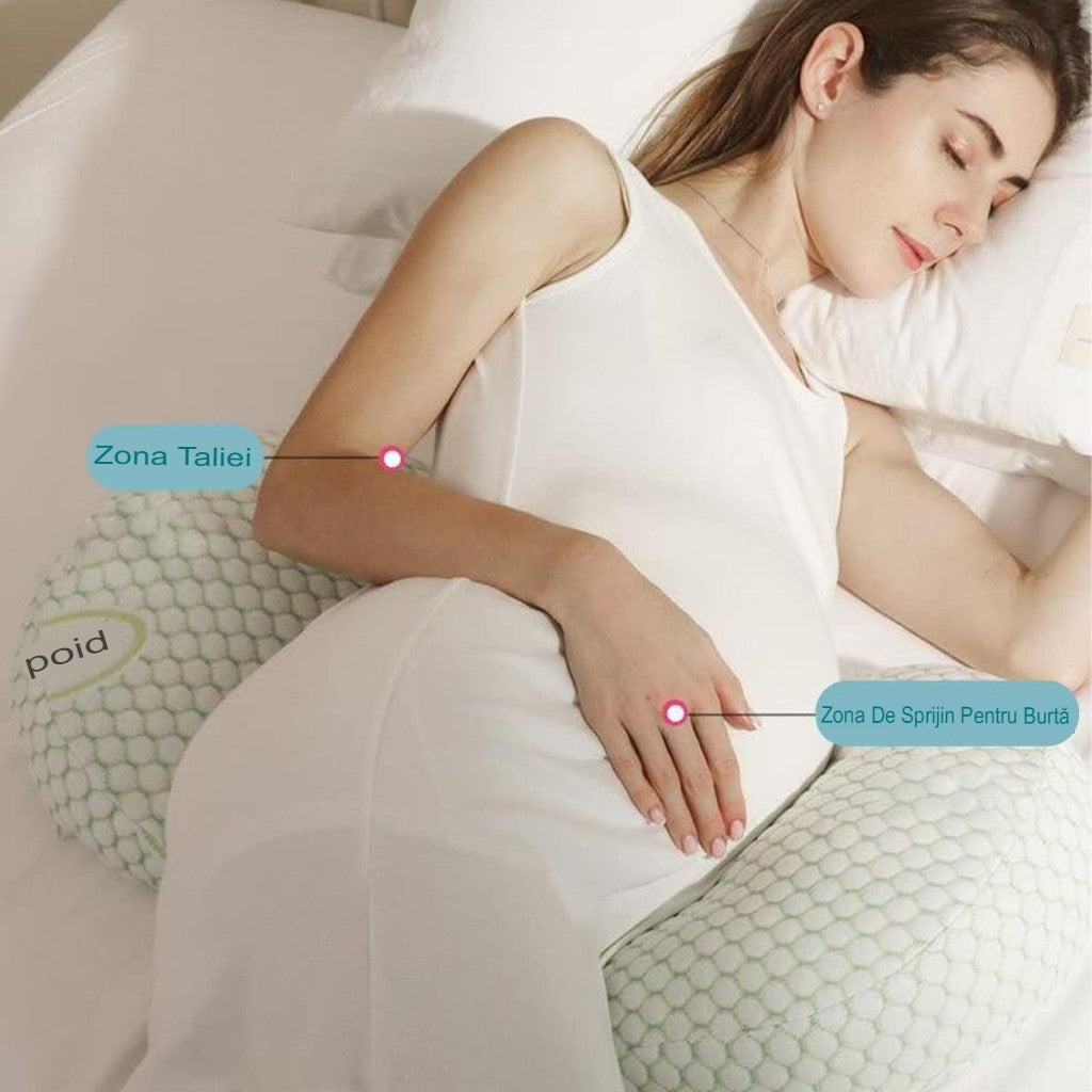 Proactive, Perna Gravide si Alaptare, Design Multifunctional Forma H si U, Latime Ajustabila si Fermoar Reglabil, Husa Detasabila Lavabila, Bumbac si Poliester, Verde