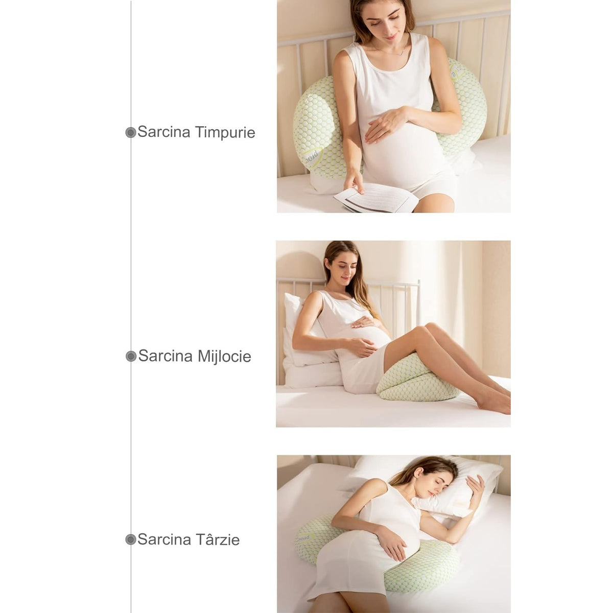 Proactive, Perna Gravide si Alaptare, Design Multifunctional Forma H si U, Latime Ajustabila si Fermoar Reglabil, Husa Detasabila Lavabila, Bumbac si Poliester, Verde