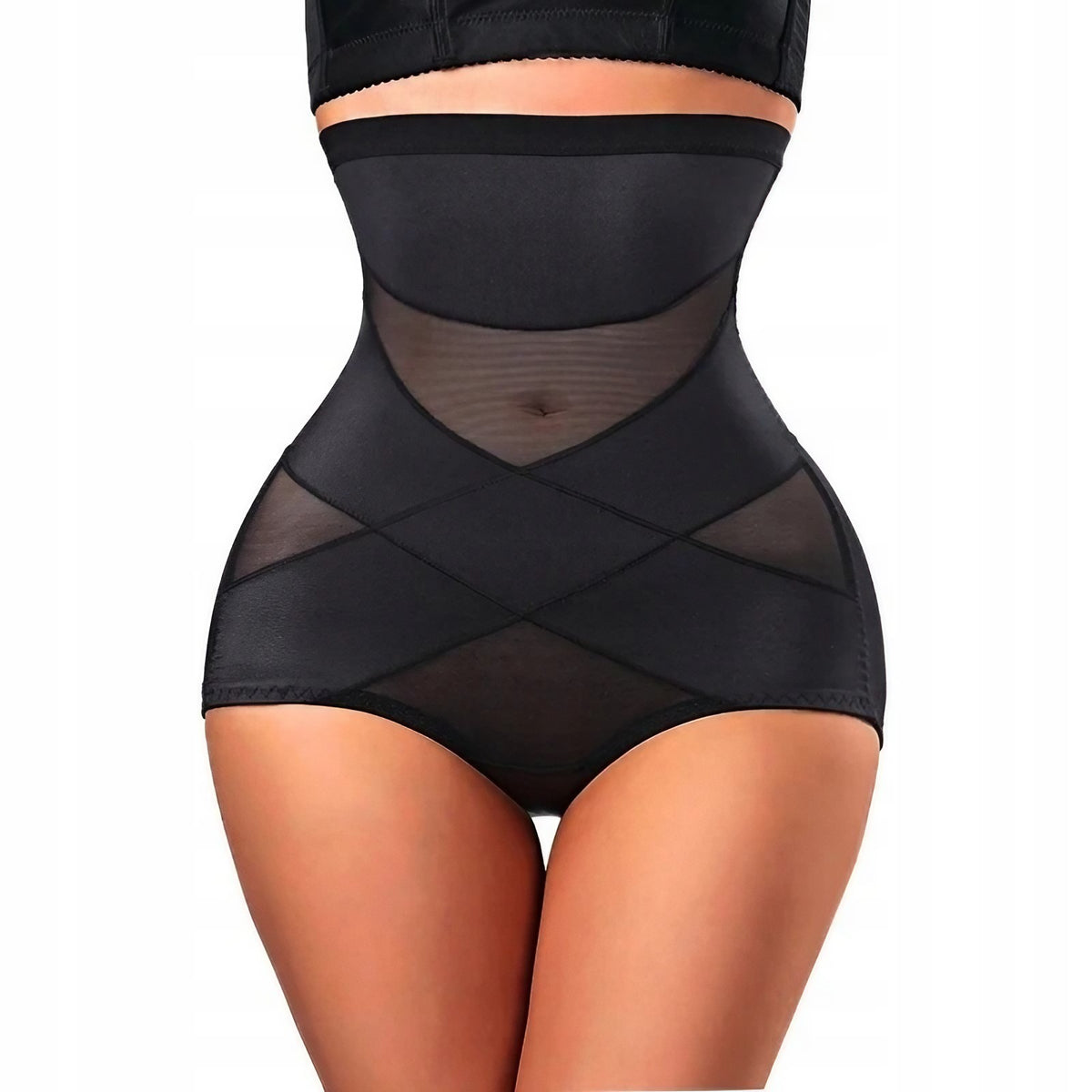 Lenjerie Modelatoare pentru Abdomen, Chilot cu Talie Inalta si Corset, Efect de Netezire si Push-Up, Material Elastic si Respirabil, Negru, Marimea M