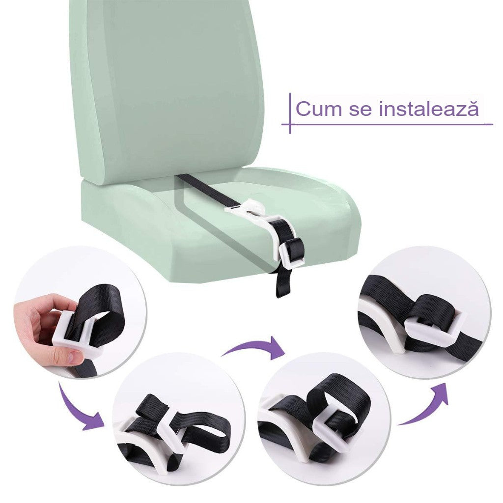 Deviator Centura de Siguranta pentru Gravide, Adaptor Ajustabil Auto pentru Protectie Abdominala, Material ABS, Lungime 160 cm, Model Delfin, Roz