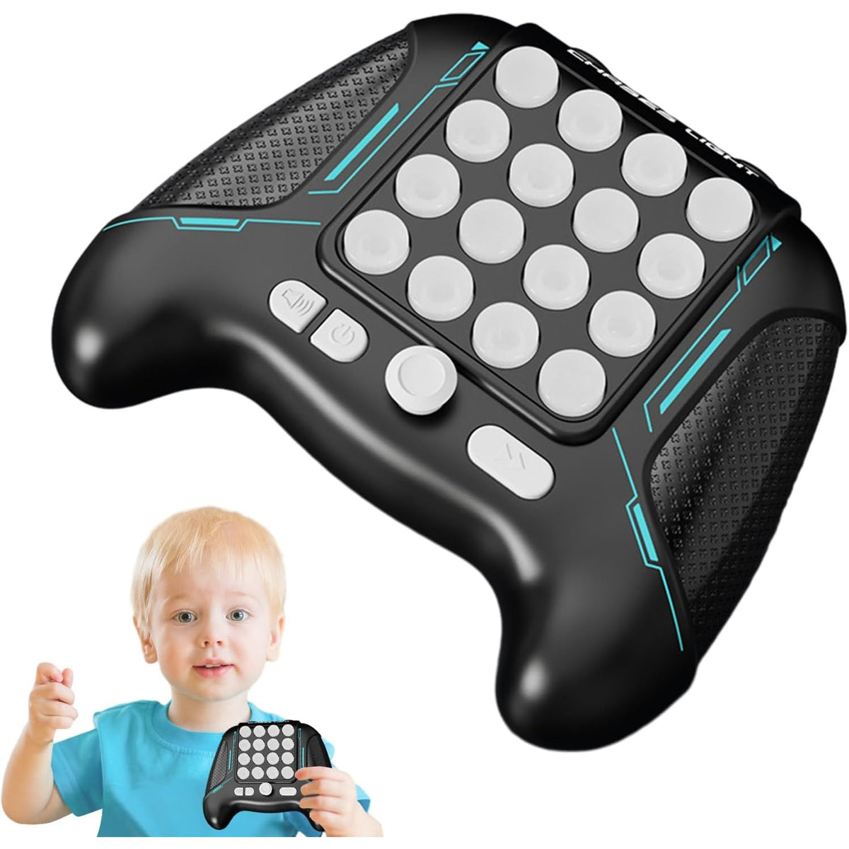 Jucarie Interactiva Pop It Tip Consola, Joc Anti-Stres cu 5 Moduri de Joc, Senzor de Viteza si Memorie, ABS si Silicon, 3 Ani+, Negru