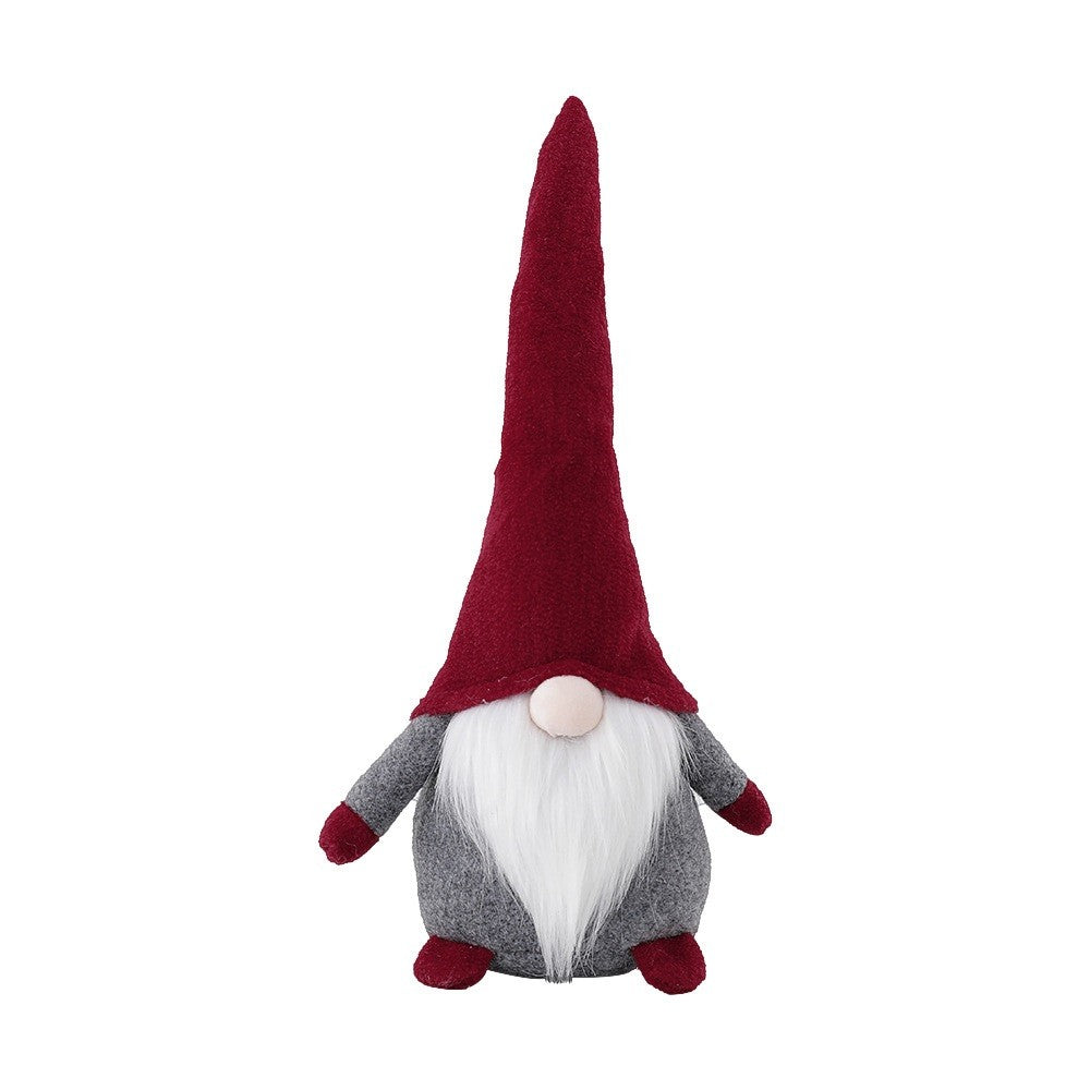 Ornament de Craciun Spiridus, Figurina Decorativa cu Caciula Rosie, Material Textil, Gri si Rosu, 40 cm