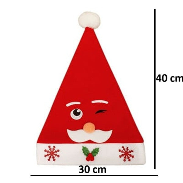 Căciulă de Moș Crăciun, Model cu Mustață și Fulgi de Zăpadă, Accesoriu Festiv, Material Textil Moale, Mărime Universală, 30 x 40 cm, Alb/Roșu