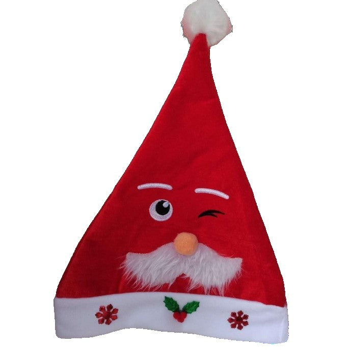 Căciulă de Moș Crăciun, Model cu Mustață și Fulgi de Zăpadă, Accesoriu Festiv, Material Textil Moale, Mărime Universală, 30 x 40 cm, Alb/Roșu