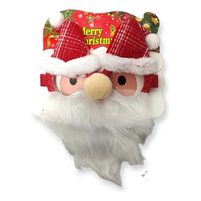 Ochelari de Craciun cu Nas si Barba, Accesoriu Party Model Mos Craciun, Plastic si Textil, 24x14 cm, Rosu si Alb