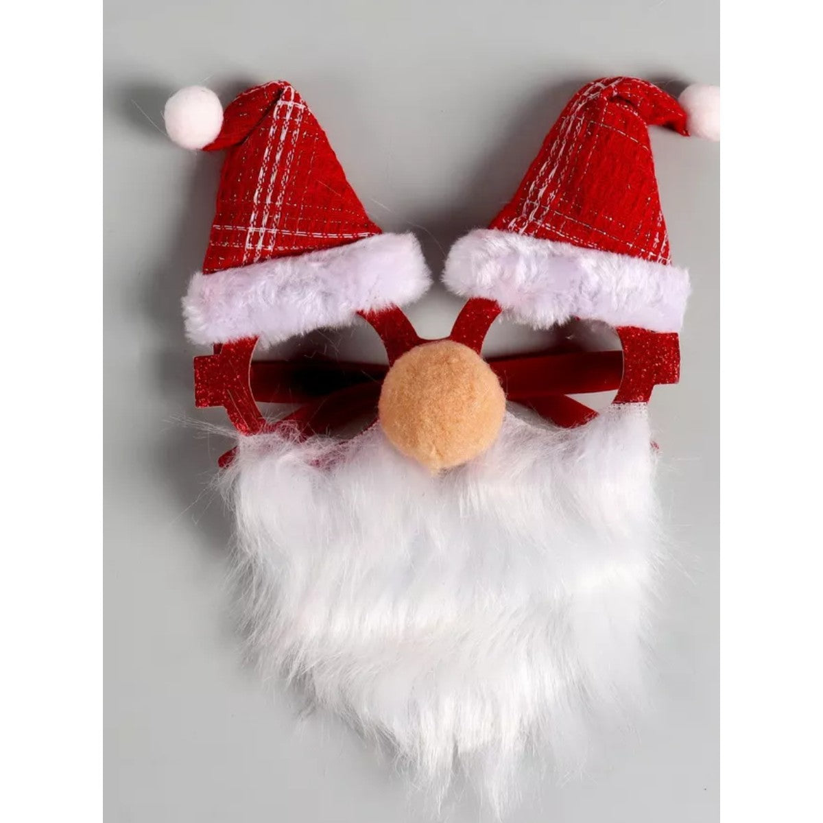 Ochelari de Craciun cu Nas si Barba, Accesoriu Party Model Mos Craciun, Plastic si Textil, 24x14 cm, Rosu si Alb
