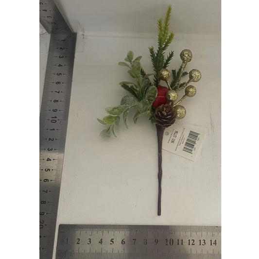 Buchețel Decorativ de Crăciun cu Conuri și Frunze, Ornament Festiv pentru Aranjamente de Masă, Plastic, Multicolor, 13 x 18 cm