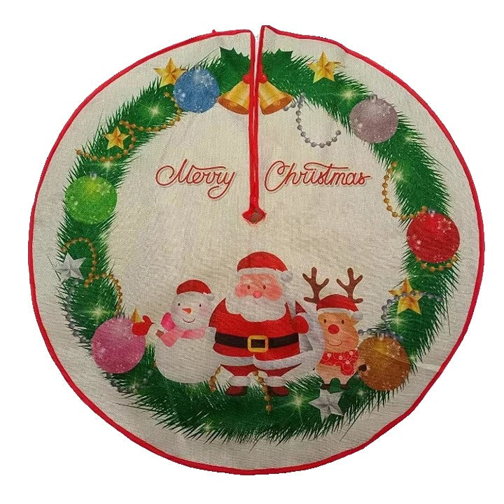 Covoras pentru Brad de Craciun, Model Festiv Mos Craciun cu Ren si Om de Zapada, Material Textil Durabil, Diametru 90 cm, Multicolor