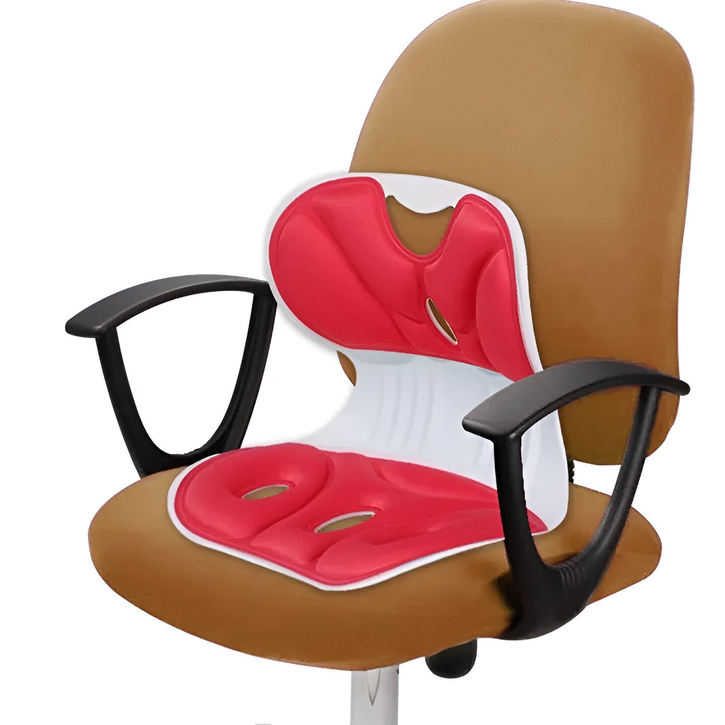 Suport Scaun pentru Corectarea Posturii, Spătar Ergonomic pentru Ameliorare Durere Spate și Talie, Design Portabil și Respirabil, PP și Burete cu Memorie, 32x29x28 cm, Mărime S, Roșu