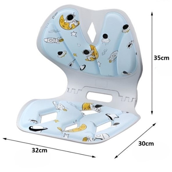 Suport pentru Corectarea Posturii, Spătar Ergonomic pentru Scaun Birou sau Auto, Ameliorare Dureri Lombare, PP și Burete cu Memorie, 35x32x30 cm, Mărime L, Model Rachete, Albastru