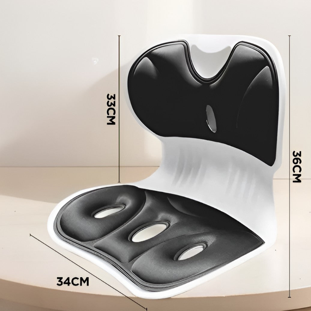 Suport Scaun pentru Corectarea Posturii, Spătar Ergonomic pentru Ameliorarea Durerilor Lombare, Design Respirabil cu Orificii Ventilație, PP și Burete cu Memorie, 36x34x33 cm, Mărime L, Negru