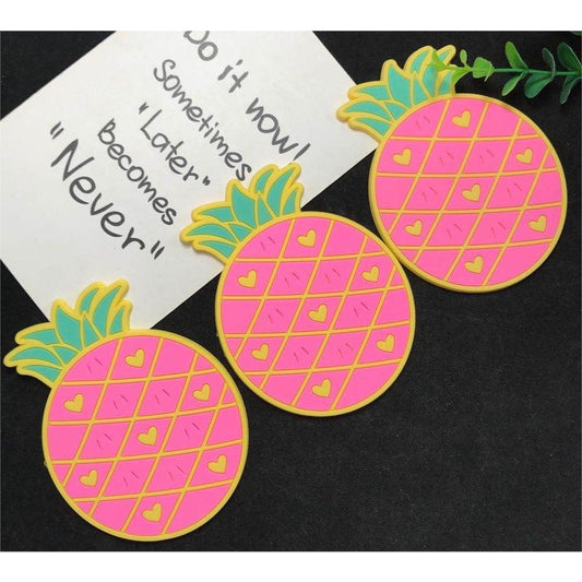 Suport pentru Pahar, Model Ananas, Protectie Termica si Anti-Alunecare, PVC Moale, 10 cm, Roz