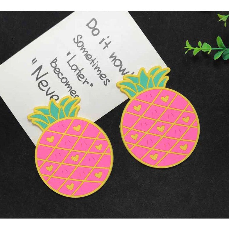 Suport pentru Pahar, Model Ananas, Protectie Termica si Anti-Alunecare, PVC Moale, 10 cm, Roz