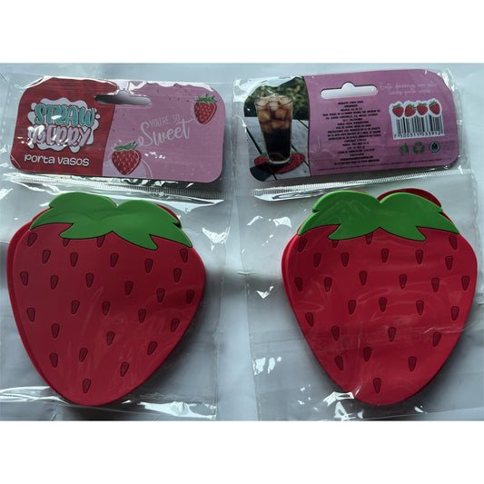 Suport pentru Pahar, Model Capsuna, Rezistent la Caldura, Protectie Masa Anti-alunecare, PVC Moale, Rosu, 10 x 12 cm