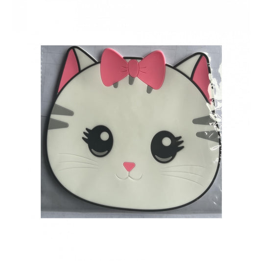 Suport pentru Pahar si Cana, Model Pisicuta, Protectie Termica Rezistenta la Caldura, PVC Flexibil Anti-Alunecare, 15.5 x 15.5 cm, Alb/Roz