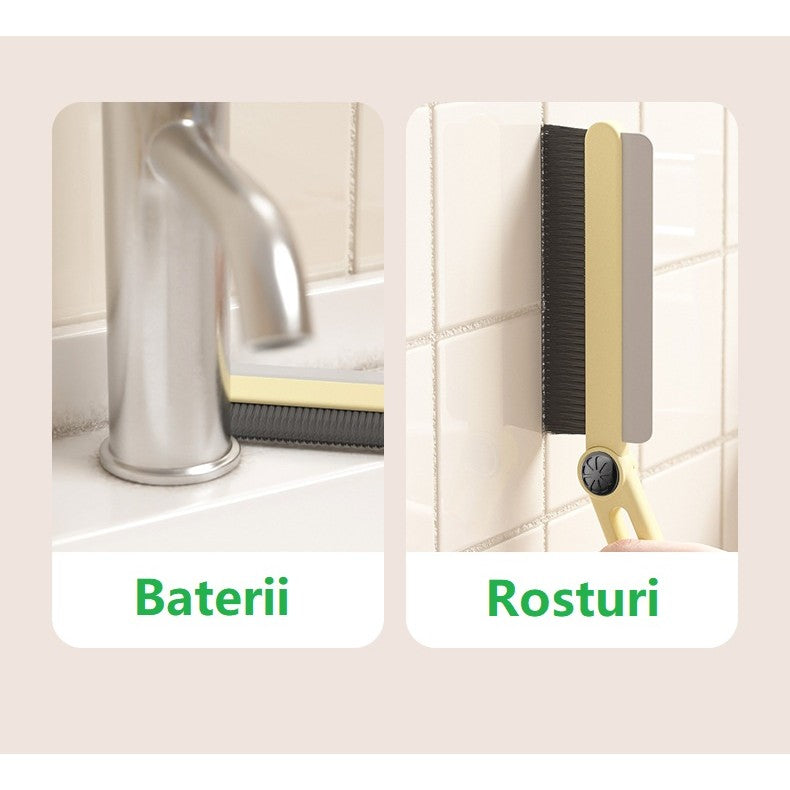 Perie de Curatare Multifunctionala cu Stergator, Cap Flexibil Rotativ la 25 Grade pentru Rosturi si Spatii Inaccesibile, ABS si TPR, 24.7 x 4.5 cm, Alb