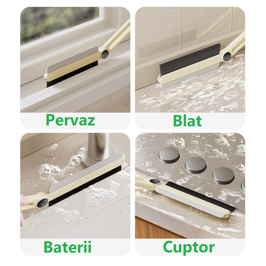 Perie Curatare Multifunctionala si Stergator, Cap Flexibil cu Rotire 25 Grade pentru Spatii Greu Accesibile, Rosturi si Pervaz, ABS si TPR, 24.7 x 4.5 cm, Alb Laptos