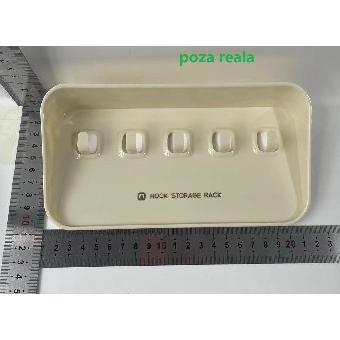 Raft de Depozitare cu Cârlig, Organizator pentru Chei și Bijuterii, Montare pe Perete fără Găurire, Design Modern Aspect de Gheață, Material PET, 20.3 x 4.6 x 10.3 cm, Alb