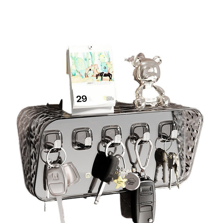 Raft de Depozitare cu Carlig, Organizator Perete pentru Chei si Bijuterii, Montare Fara Gaurire, Plastic PET, 20.3 x 4.6 x 10.3 cm, Gri Transparent