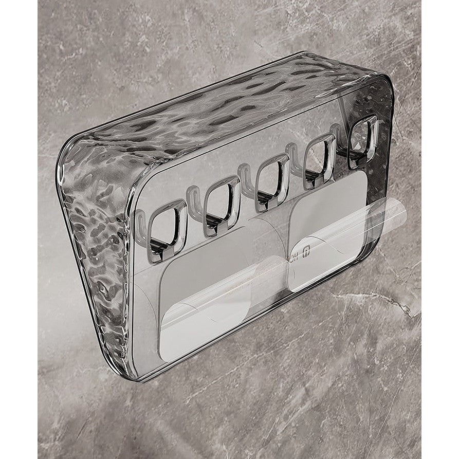 Raft de Depozitare cu Carlig, Organizator Perete pentru Chei si Bijuterii, Montare Fara Gaurire, Plastic PET, 20.3 x 4.6 x 10.3 cm, Gri Transparent